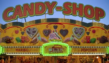 Sales stand, candy shop, confectionery, sweets, advertising, neon lighting, Cannstatter Wasen, folk