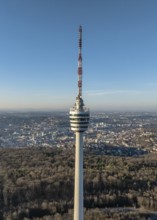 Aerial view of the 216.6 metre high Stuttgart television tower, observation tower, restaurant,