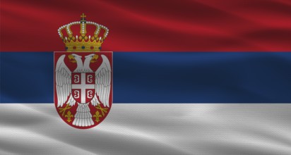 Serbia flag with fabric texture waving. Close up of flag of Serbia with cloth texture