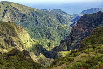 Mountain landscape in the Massif Central, central mountains near Pico do Areeiro, rocks, clouds,