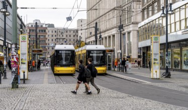 Street traffic with tram and pedestrians at Alexanderplatz in Berlin-Mitte, Berlin, Germany, Europe