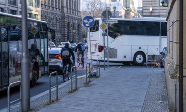 Rush hour traffic in a Berlin side street, Berlin, Germany, Europe