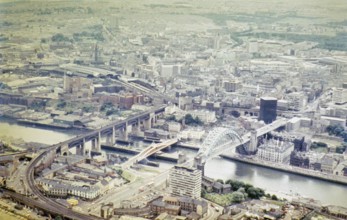 Series of oblique aerial views of sites associated with Hadrian's Wall, c. 1970s three bridges over