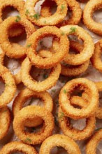 Deep fried onion rings, appetizer, close-up, top view, full frame, no people, favorite dish