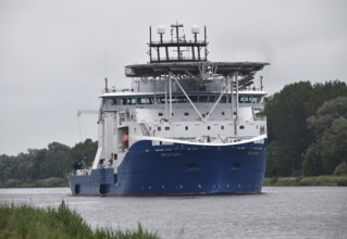 Cable ship cable layer, ship NKT VICTORIA in the Kiel Canal, Kiel Canal, Schleswig-Holstein,