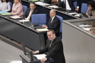 Berlin, Germany - 18 March 2025: Defence Minister Boris Pistorius speaks in the Bundestag in front