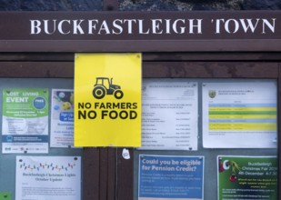 No Farmers No Food protest poster about inheritance tax on farms, Buckfastleigh, north Devon,