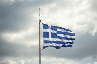 Greek flag waving in the wind, Athens, Greece, Europe