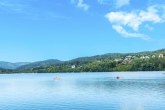 Beautiful landscape seen from the boat on Lake Titisee in the Black Forest, Germany, Europe