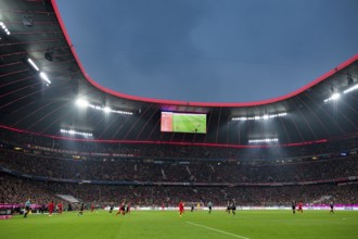 Overview, Allianz Arena illuminated, scoreboard, football, Bundesliga, FC Bayern Munich FCB versus