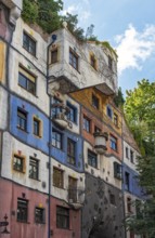 Colorful Facade of Hundertwasserhaus, apartment house designed by Friedensreich Hundertwasser in