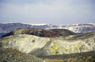 Crater volcanic landscape Nea Komeni volcanic park, Santorini, Cyclades islands, Greece, Europe,