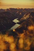 Thaneller summit at sunset in the Lechtal valley in Tyrol with a wonderful view of the surrounding