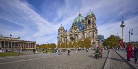 Altes Museum, Berlin Cathedral and television tower blue sky with cumulus and cirrostratus clouds,