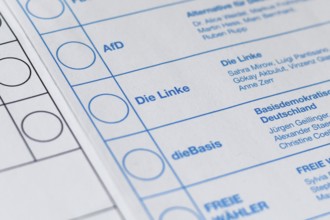 Germany - February 2025: Close up of political party die Linke on ballot paper for German federal