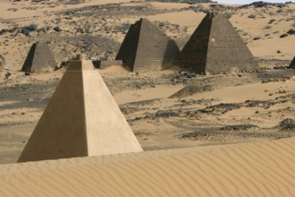 Pyramids of Meroe, Begarawiyah in the Nubian desert of Sudan, North Africa