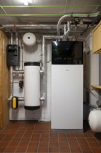 Newly installed air source heat pump in a basement, heating, Kamen, North Rhine-Westphalia,