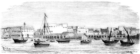 City view of Zanzibar from the seaside, Unguja Island or Zanzibar in the Indian Ocean, sailing