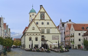 Upper market and historic town hall in the old town centre of Weiden in der Upper Palatinate.