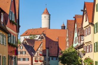 Town houses in the old town centre behind the Green Tower, Romantic Road, Dinkelsbühl, Middle