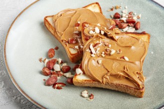 Peanut butter toast, top view, breakfast, no people