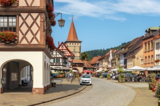 Landscape of the Obertorturm tower on Victor-Kretz-Straße in the old town of Gengenbach in the