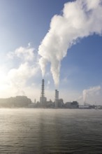 BASF plant site on the banks of the Rhine, chemical company, foggy mood, Ludwigshafen,
