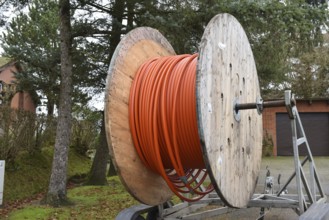 Laying fibre optic cable for fast Internet, Schleswig-Holstein, Germany, Europe