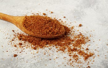 Svan salt, wooden spoon, spices of Georgia, Georgian traditional cuisine