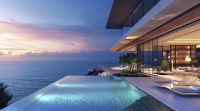 Expensive luxury private villa facing the ocean beach. Concept of expensive upscale rich lifestyle