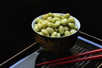 Edamame, unripe soya beans in shell, Glycine max