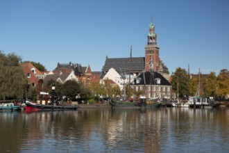 Museum harbour, town hall, Leer, East Frisia, Lower Saxony, Germany, Europe