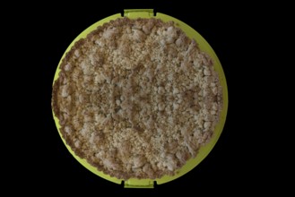 Streusel cake on a black background, Lower Saxony, Germany, Europe