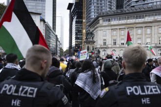 Around 1, 400 people take part in a pro-Palestine demonstration at Rossmarkt in Frankfurt am Main