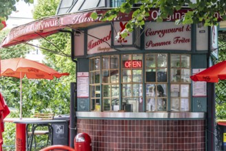 Currywurst and other sausages, traditional snack bar Hasenecke. Berlin, Germany, Europe
