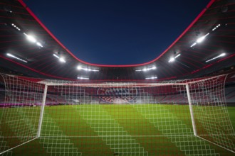 Tor tor, goal net, stadium, empty, interior, illuminated, blue hour, Allianz Arena, Munich,
