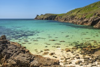 Coastal landscape. sandy beach beach and rocks in Nanjizal Bay or Nanjizal Beach. St Just,