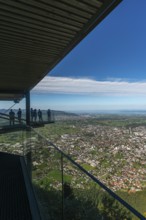 View from the local mountain Karren, 976m, to Dornbirn, panorama platform, Rhine Valley, mountains,