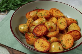 Baked new potatoes, with butter and dill, homemade, no people
