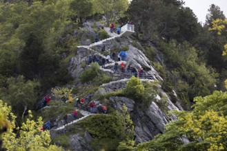 View of the hiking trail to the viewpoint Fjellstua on Aksla from Ålesund, Norway, Scandinavia,