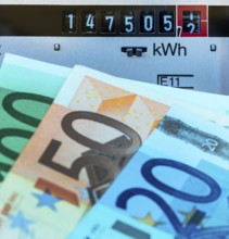 An electricity meter measures the electricity consumed. Symbol photo for electricity price and
