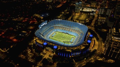 Night aerial view of the Bank of America Stadium, home of the National Football League Carolina