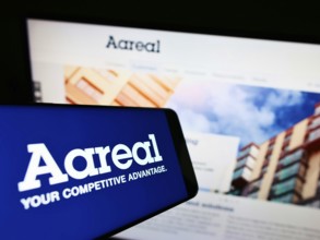 Stuttgart, Germany, 01-06-2022: Smartphone with logo of German financial company Aareal Bank AG on