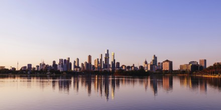The iconic Albert Park lake and skyline views at sunset in Melbourne, Victoria, Australia, Oceania