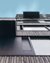Berlin, Germany, July 29, 2019: Contemporary residential building in Berlin Mitte. Low angle view,