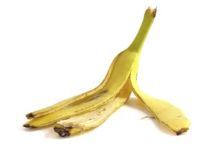 Banana peel isolated on white background close up. Organic material for compost
