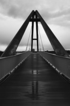 Bridge in the media harbour, reflection, black and white, Düsseldorf, Germany, Europe