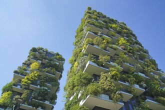 Bosco Verticale, twin tower, green tower block with trees and shrubs, Porta Nuova, Milan, Lombardy,