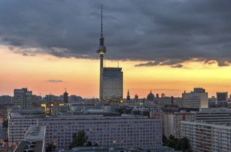 Beautiful sunset at the TV Tower in Berlin, Germany, Europe