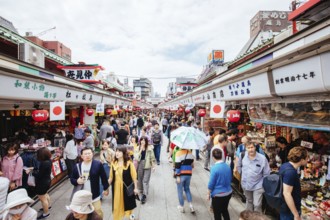 Tokyo, Japan, May 12 2019: Famous Nakamise Shopping Street near Sensoji Temple by day in Asakusa,